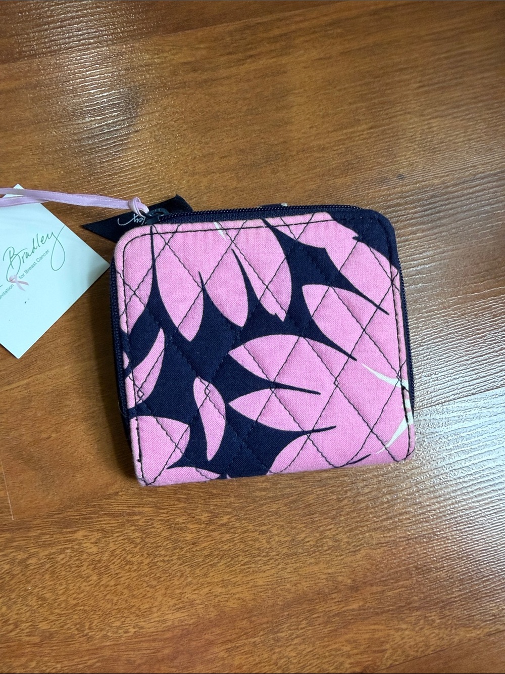 Vera Bradley Pink & Navy Quilted Zip Wallet - Picture 2 of 4